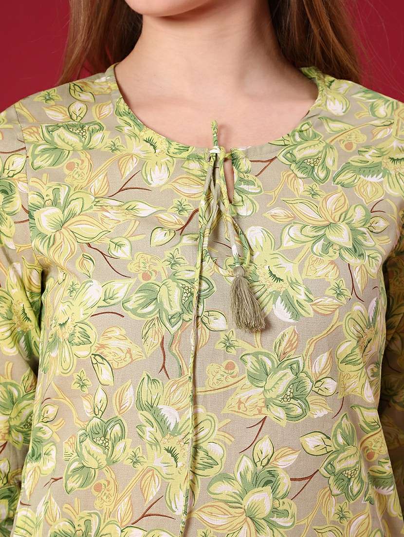 women floral printed three quarter sleeve straight kurta - 22042455 -  Standard Image - 4