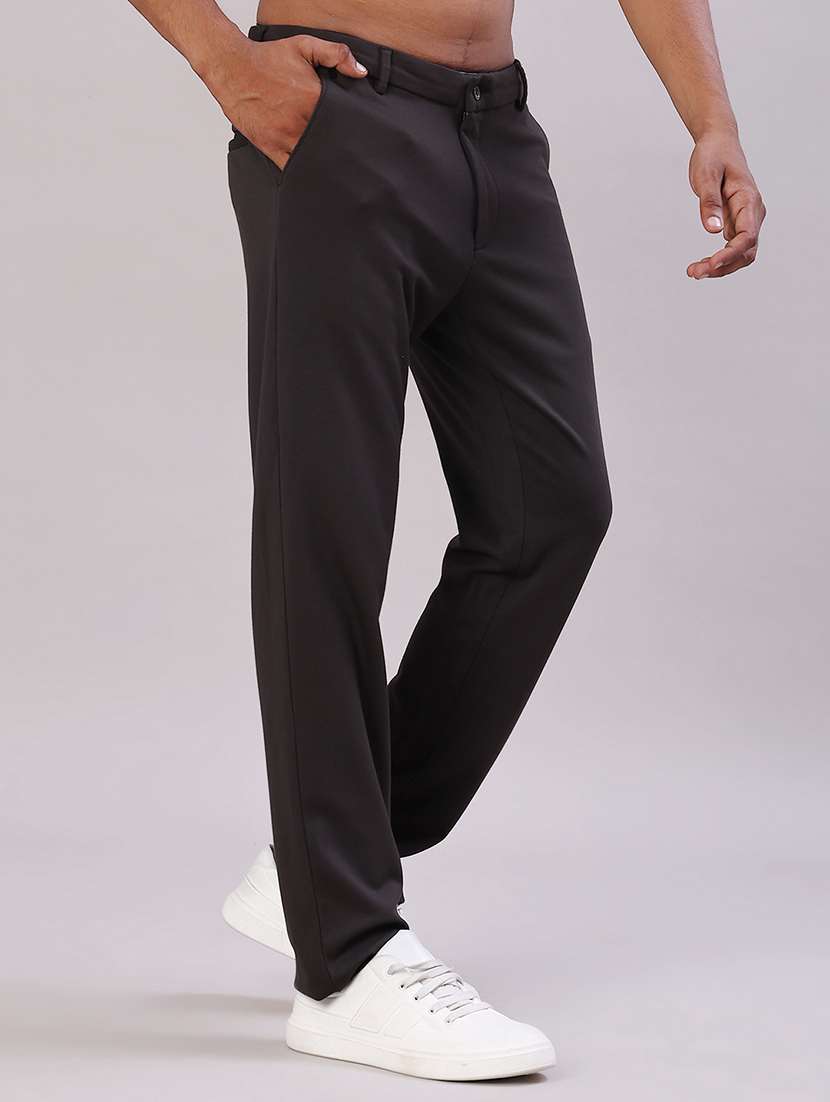 men solid mid rise flat front casual trouser - 22042616 -  Standard Image - 1