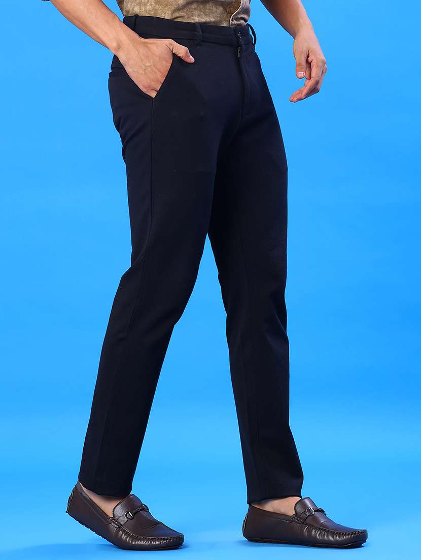 men solid mid rise flat front casual trouser - 22042617 -  Standard Image - 1