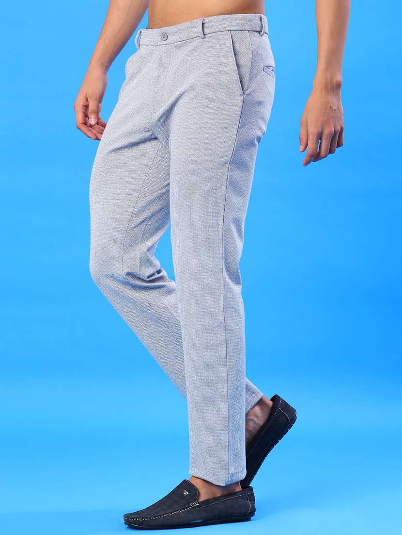 men solid mid rise flat front casual trouser - 22042619 -  Standard Image - 1