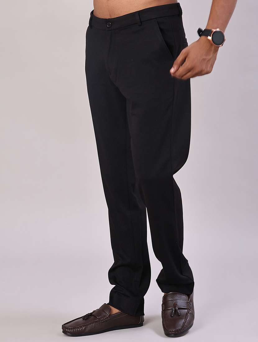 men solid mid rise flat front casual trouser - 22042621 -  Standard Image - 1