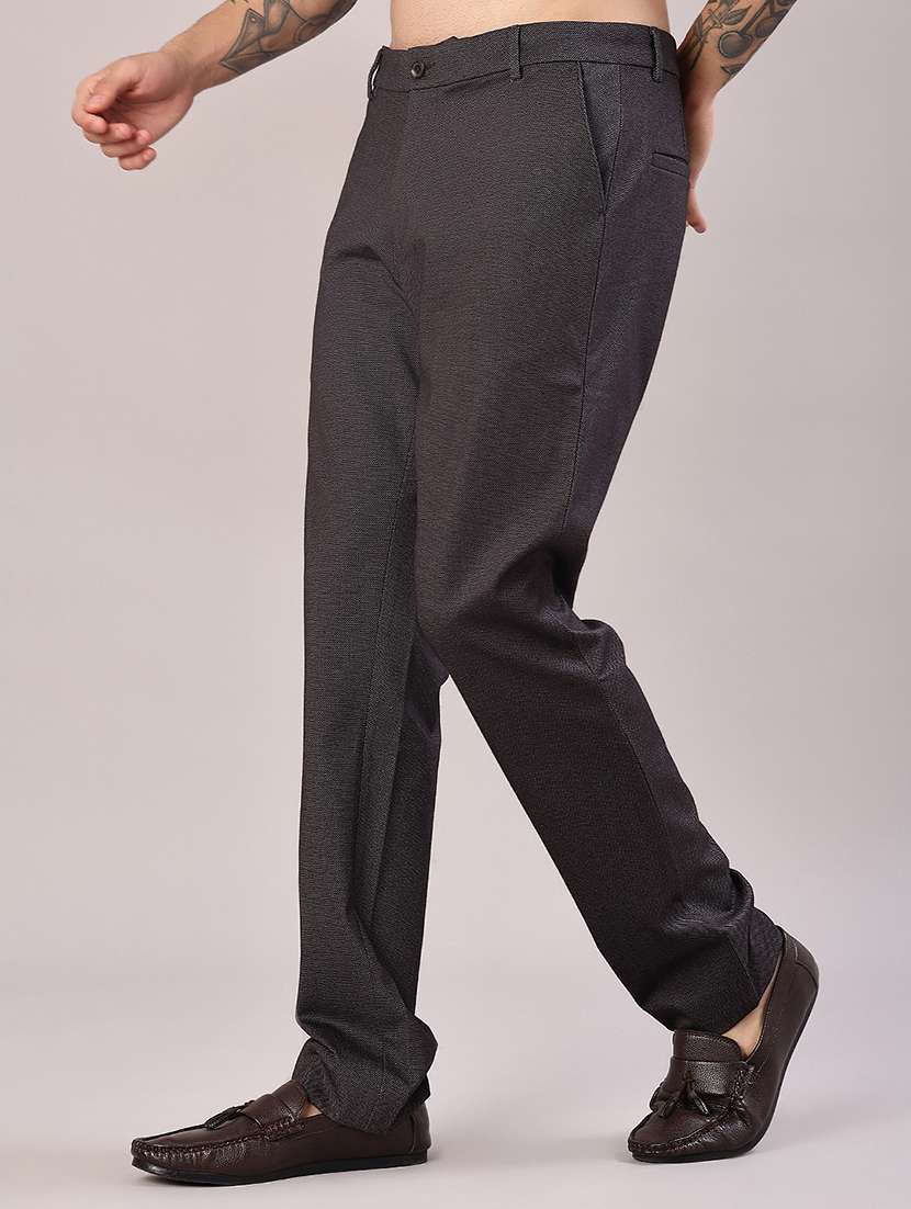 men solid mid rise flat front casual trouser - 22042623 -  Standard Image - 1