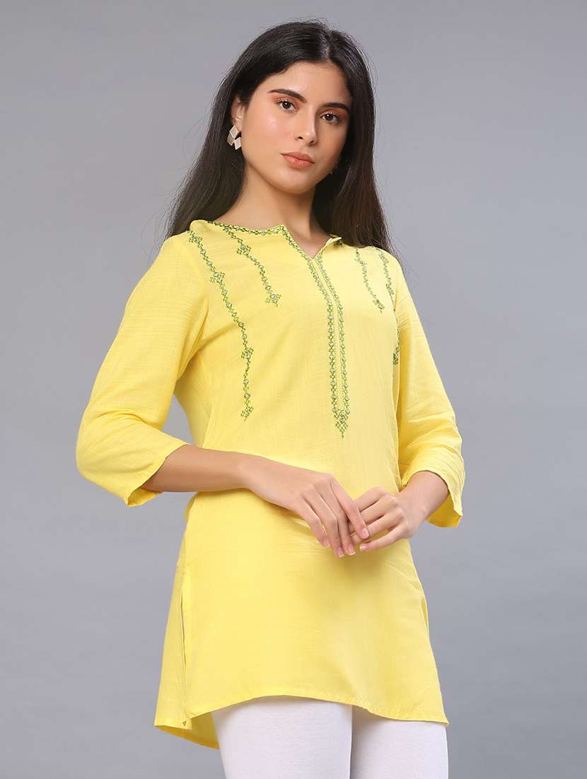 women embroidered three quarter sleeve straight kurti - 22042624 -  Standard Image - 1