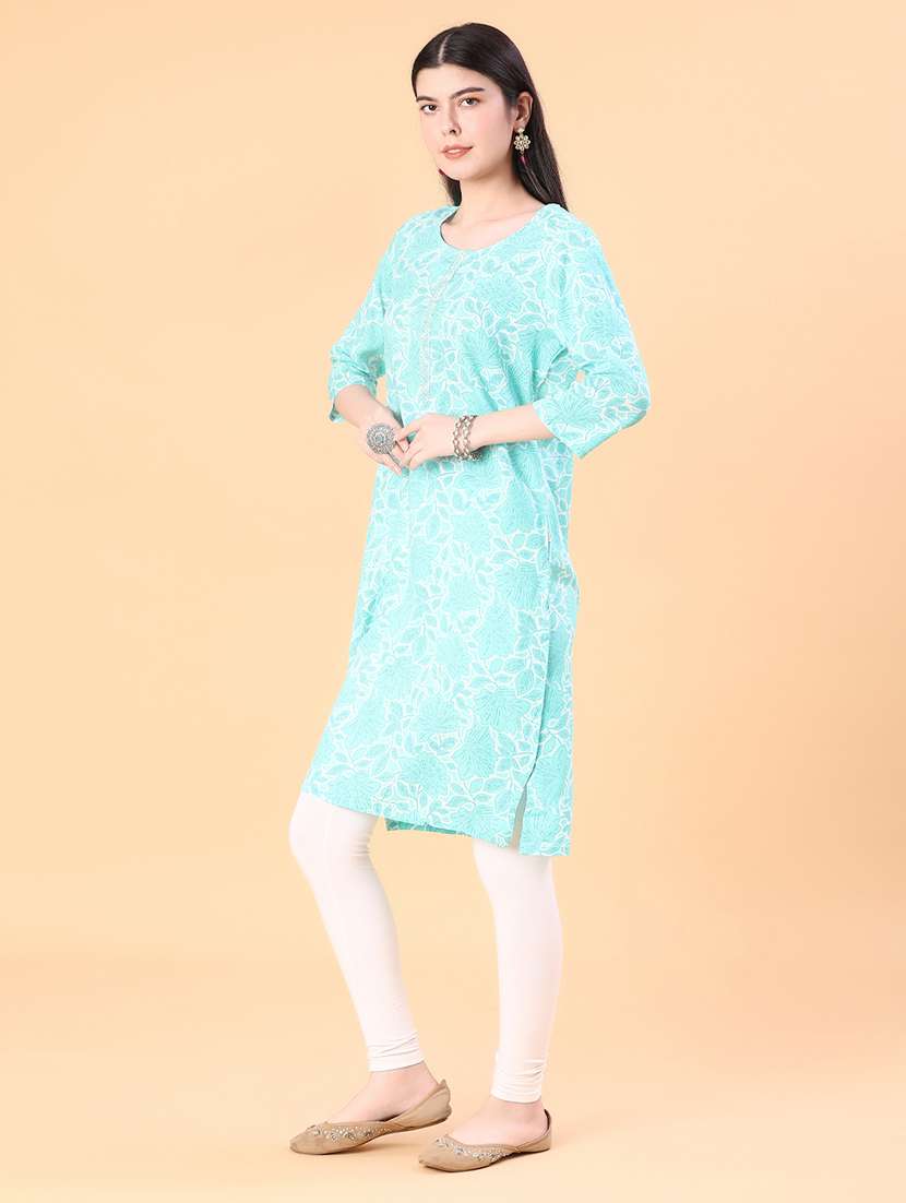 women printed three quarter sleeve straight kurta - 22042682 -  Standard Image - 1