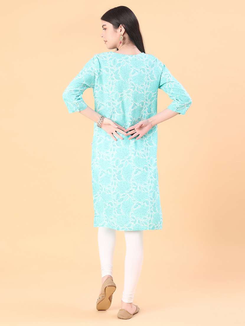 women printed three quarter sleeve straight kurta - 22042682 -  Standard Image - 4