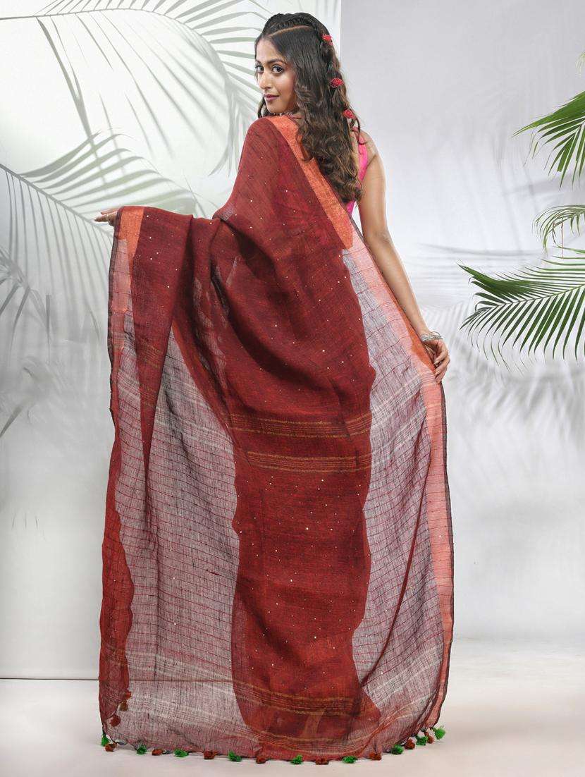 women maroon handloom saree with blouse - 22042695 -  Standard Image - 1