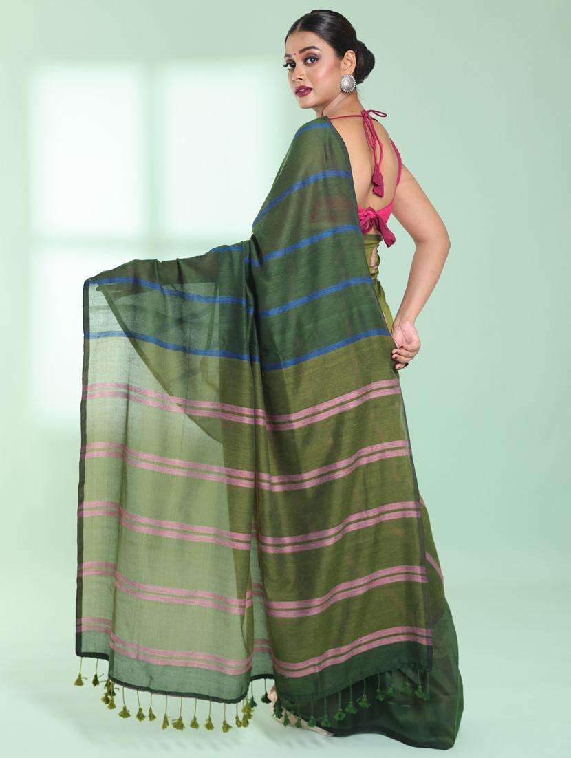 women striped handloom saree with blouse - 22042719 -  Standard Image - 1