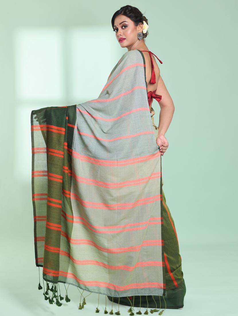 women striped handloom saree with blouse - 22042723 -  Standard Image - 1