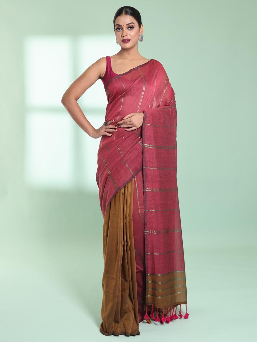 women striped handloom saree with blouse - 22042727 - Zoom Image - 0