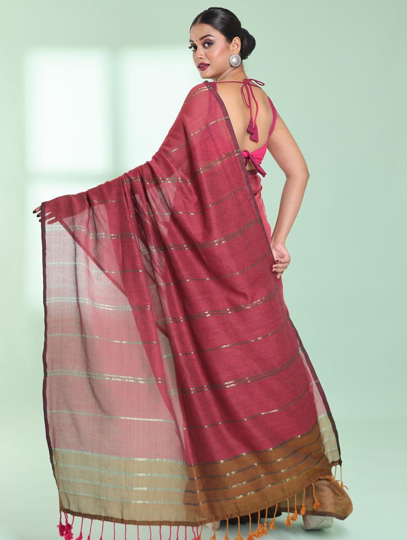 women striped handloom saree with blouse - 22042727 - Standard Image - 1