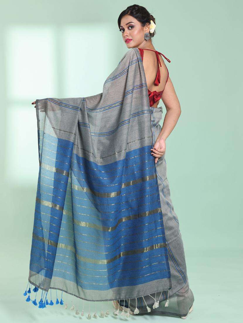 women striped handloom saree with blouse - 22042729 -  Standard Image - 1