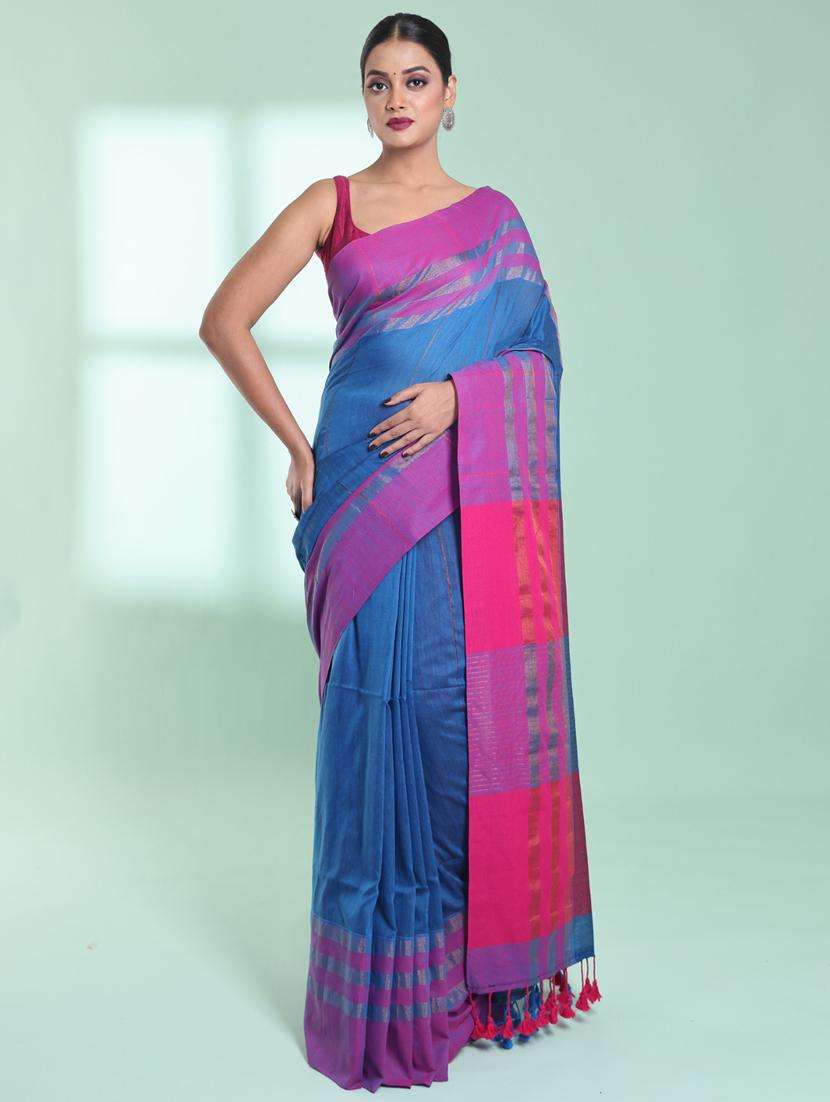women striped handloom saree with blouse