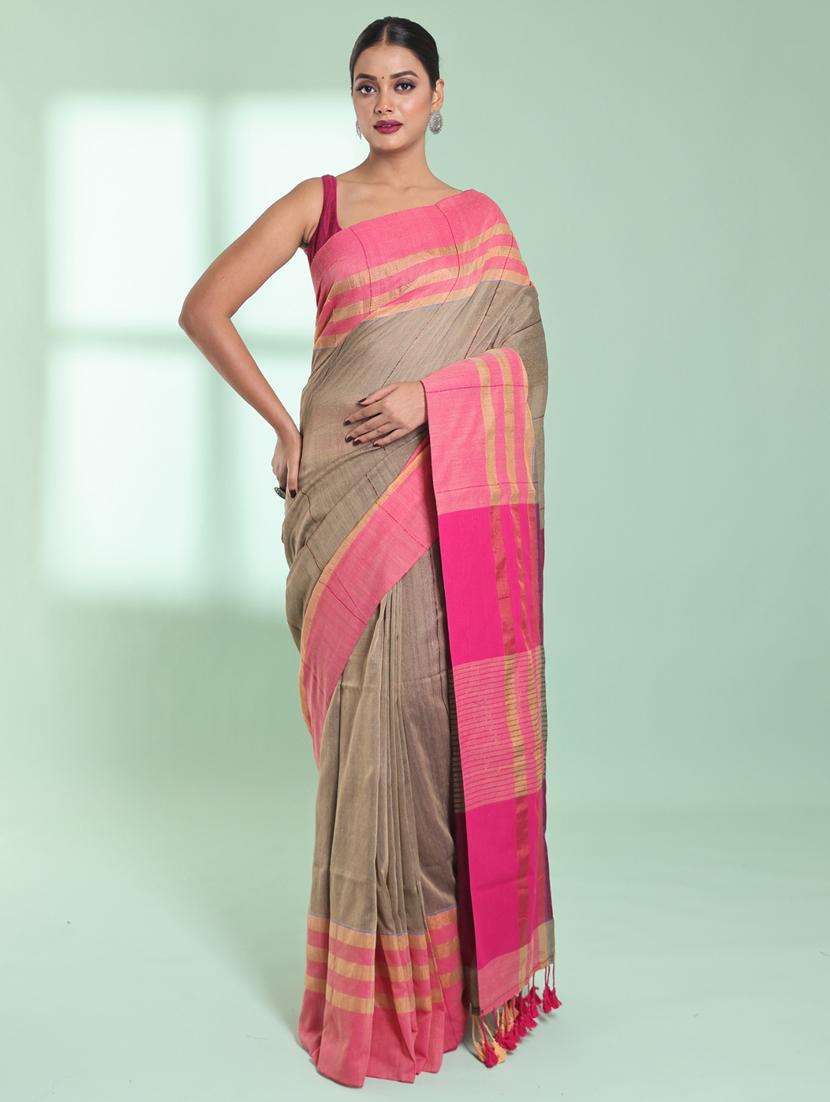 women striped handloom saree with blouse - 22042734 - Zoom Image - 0