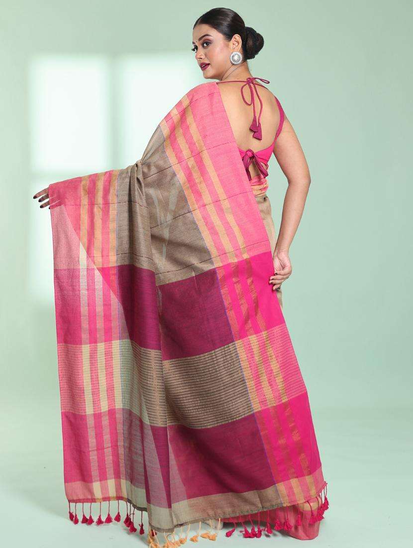 women striped handloom saree with blouse - 22042734 - Standard Image - 1