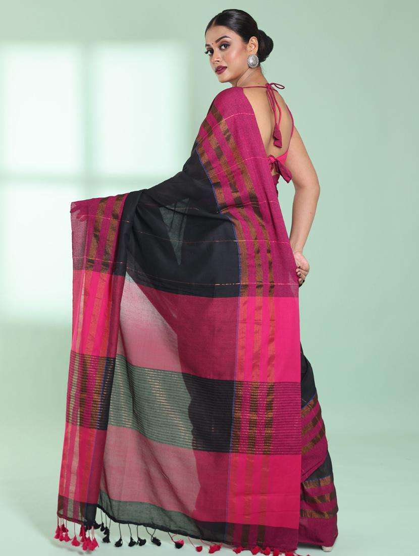 women striped handloom saree with blouse - 22042735 -  Standard Image - 1