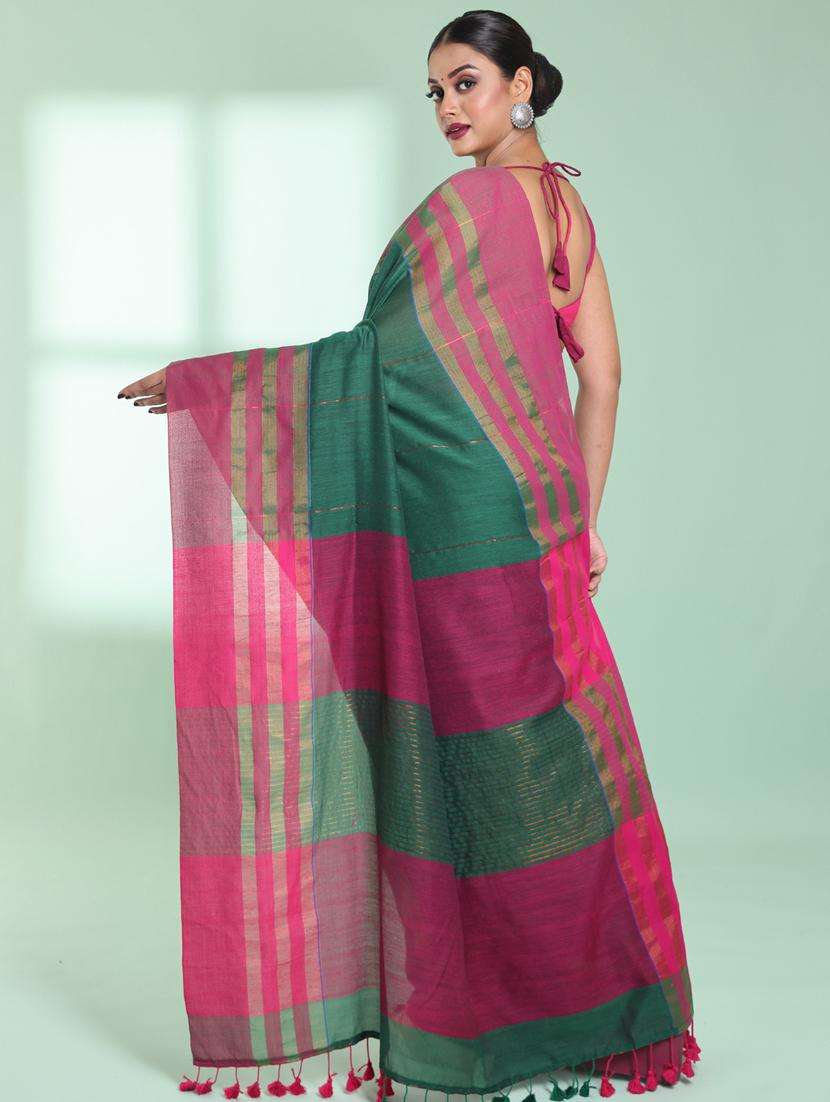 women striped handloom saree with blouse - 22042736 -  Standard Image - 1