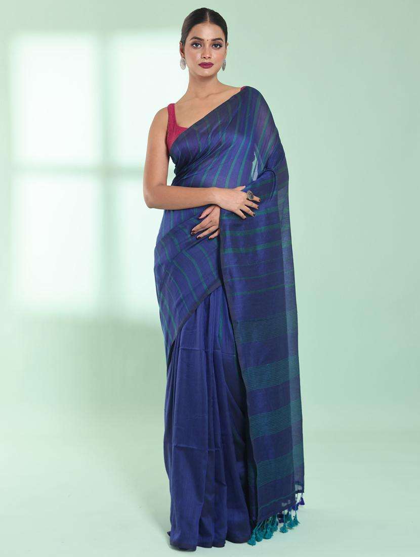 women striped handloom saree with blouse