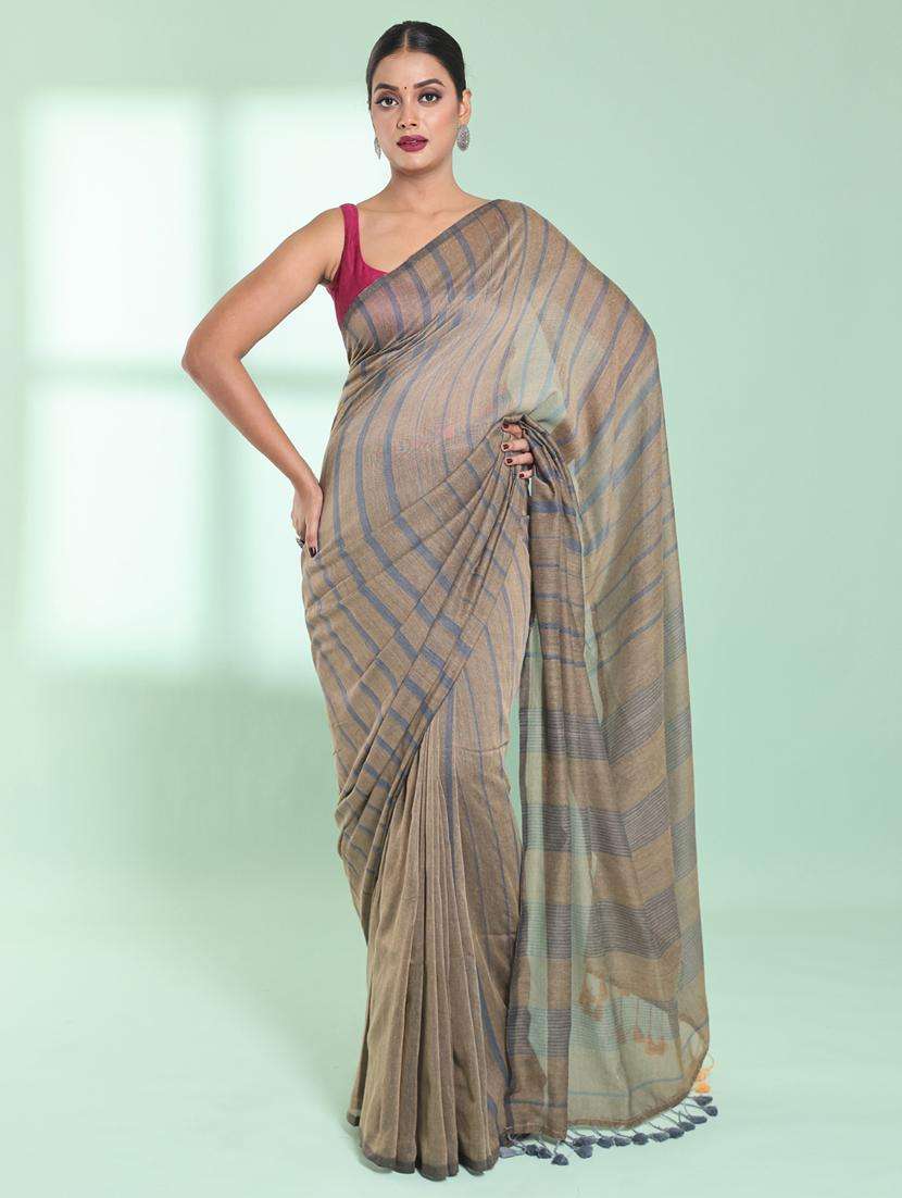 women striped handloom saree with blouse