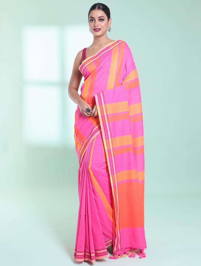 women striped handloom saree with blouse