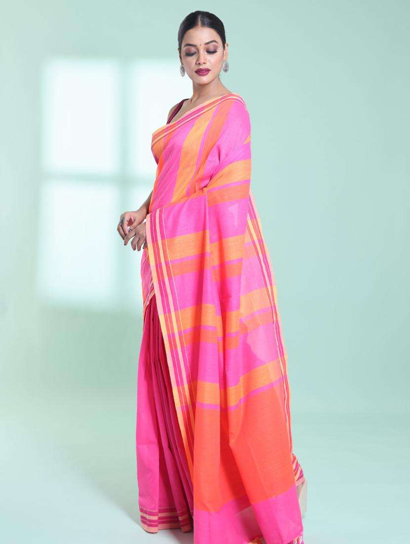 women striped handloom saree with blouse - 22042741 -  Standard Image - 1