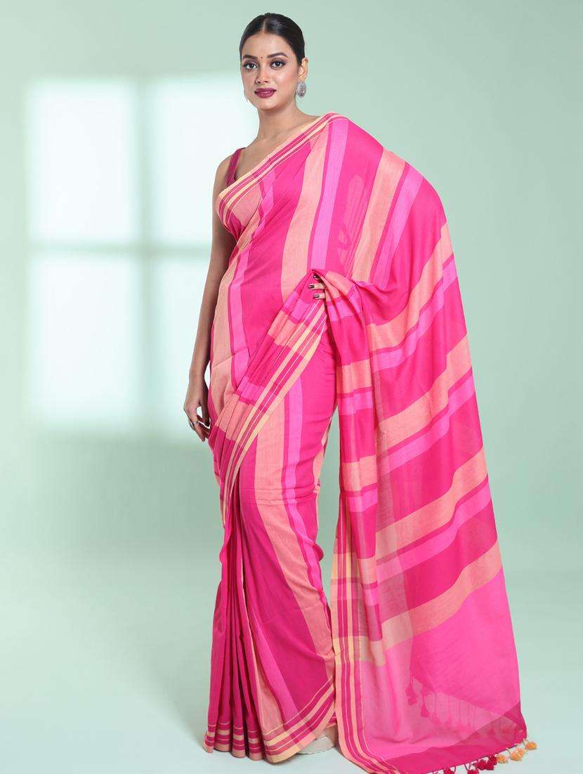 women striped handloom saree with blouse