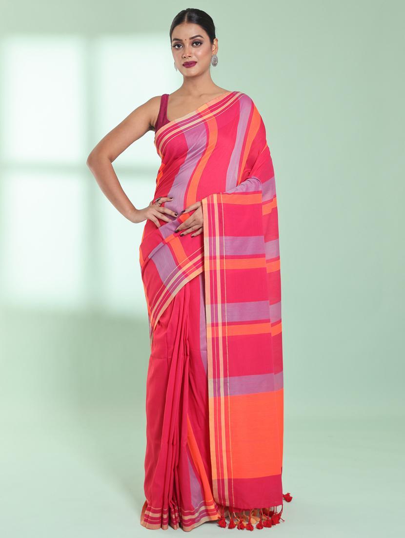 women striped handloom saree with blouse - 22042743 - Zoom Image - 0