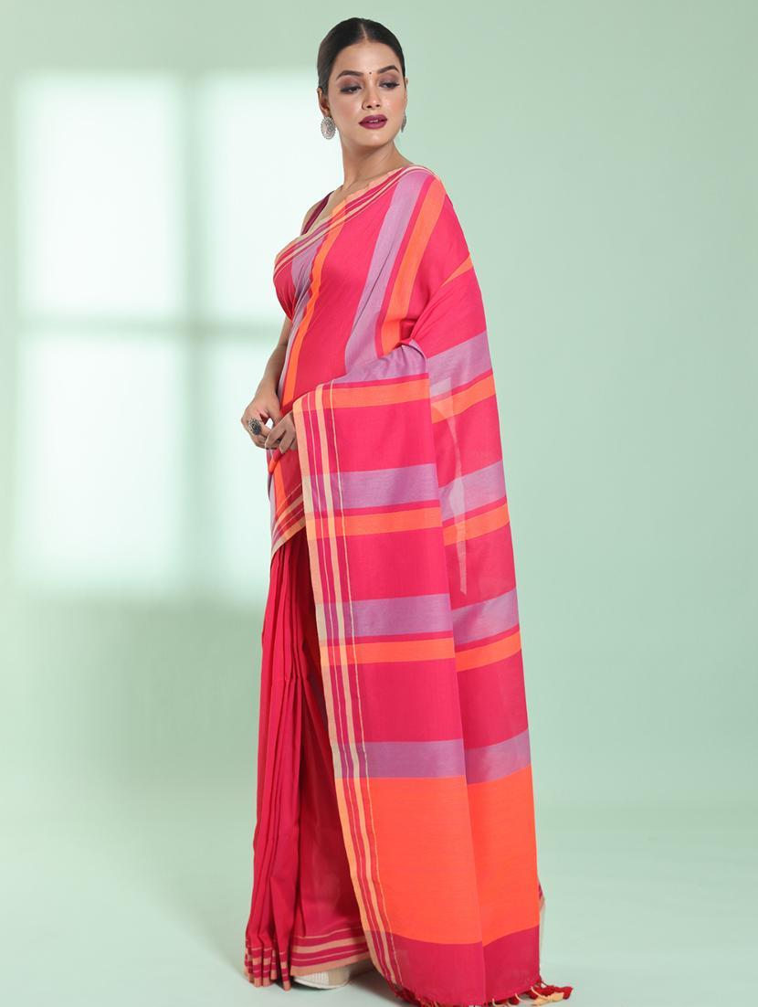 women striped handloom saree with blouse - 22042743 - Standard Image - 1