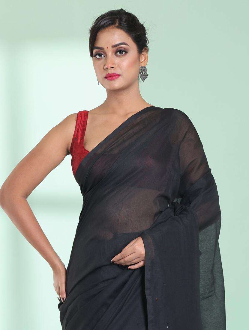 women solid handloom saree with blouse - 22042748 -  Standard Image - 1