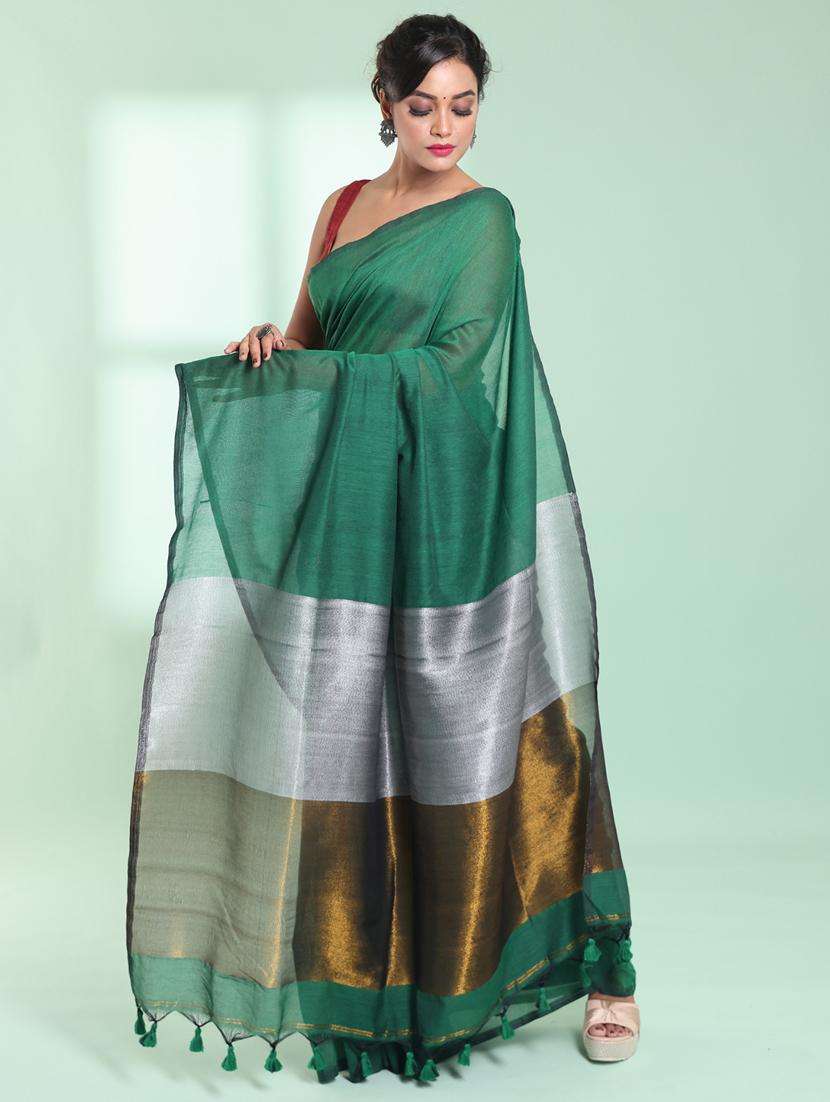 women solid handloom saree with blouse - 22042749 -  Standard Image - 1