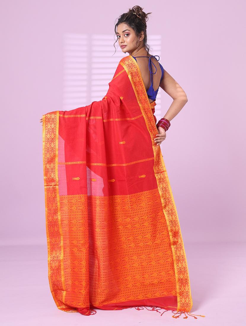 red cotton handloom saree with blouse - 22042781 - Standard Image - 1