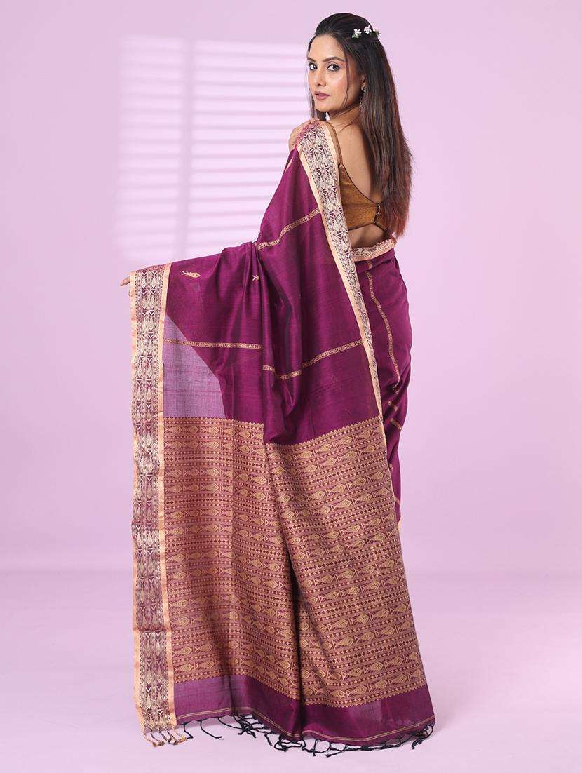 purple cotton handloom saree with blouse - 22042783 -  Standard Image - 1