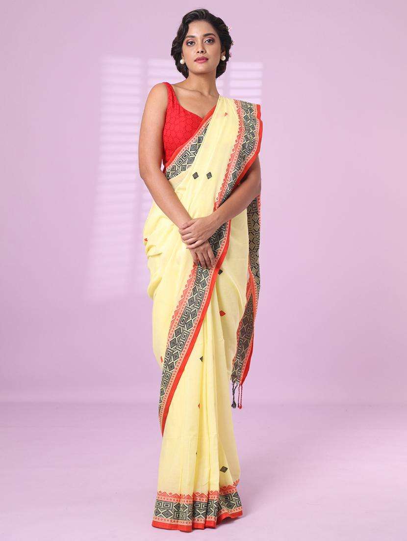 yellow cotton handloom saree with blouse - 22042787 -  Zoom Image - 0