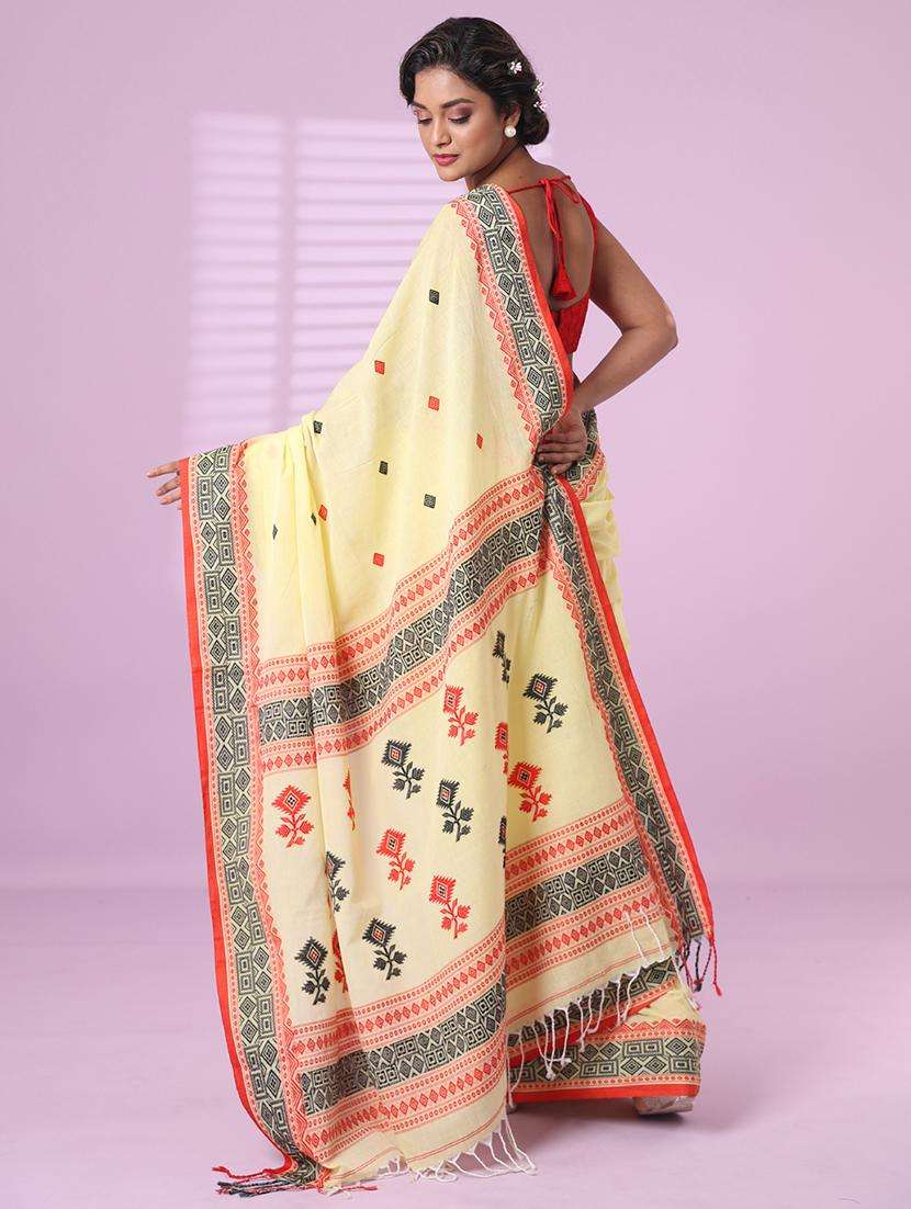 yellow cotton handloom saree with blouse - 22042787 - Standard Image - 1