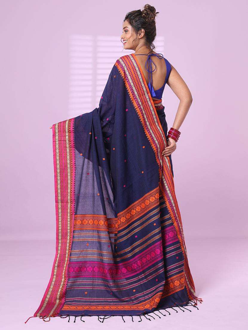 blue cotton handloom saree with blouse - 22042788 -  Standard Image - 1