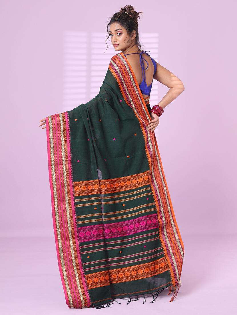 green cotton handloom saree with blouse - 22042789 -  Standard Image - 1