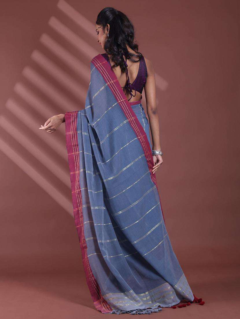 women striped handloom saree with blouse - 22042793 -  Standard Image - 1