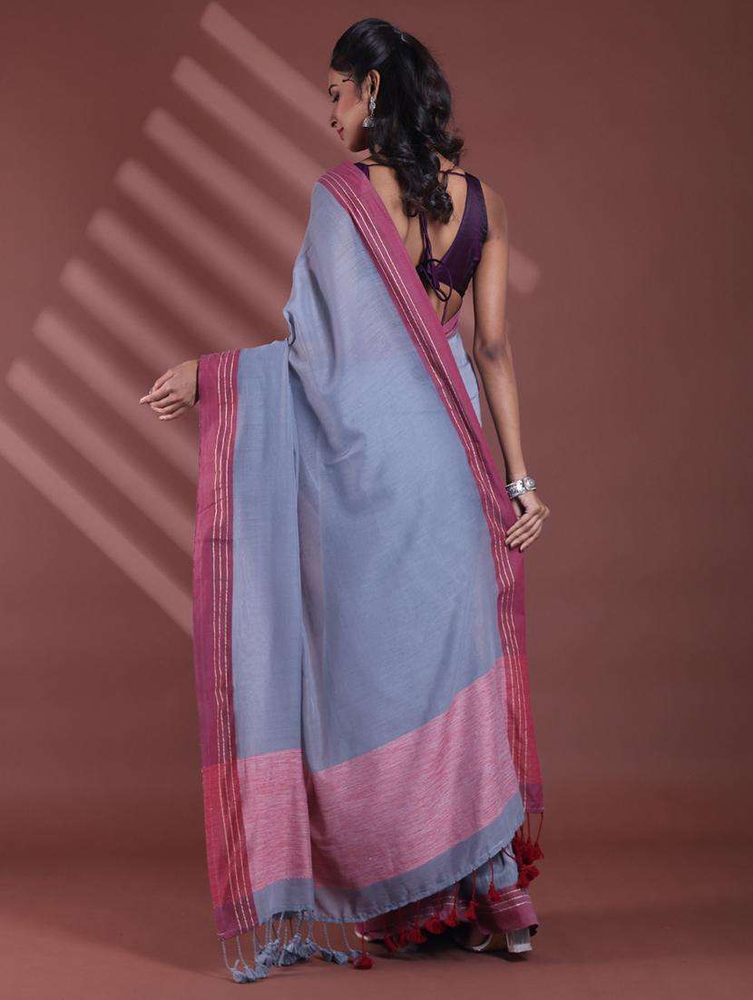 women grey handloom saree with blouse - 22042796 -  Standard Image - 1