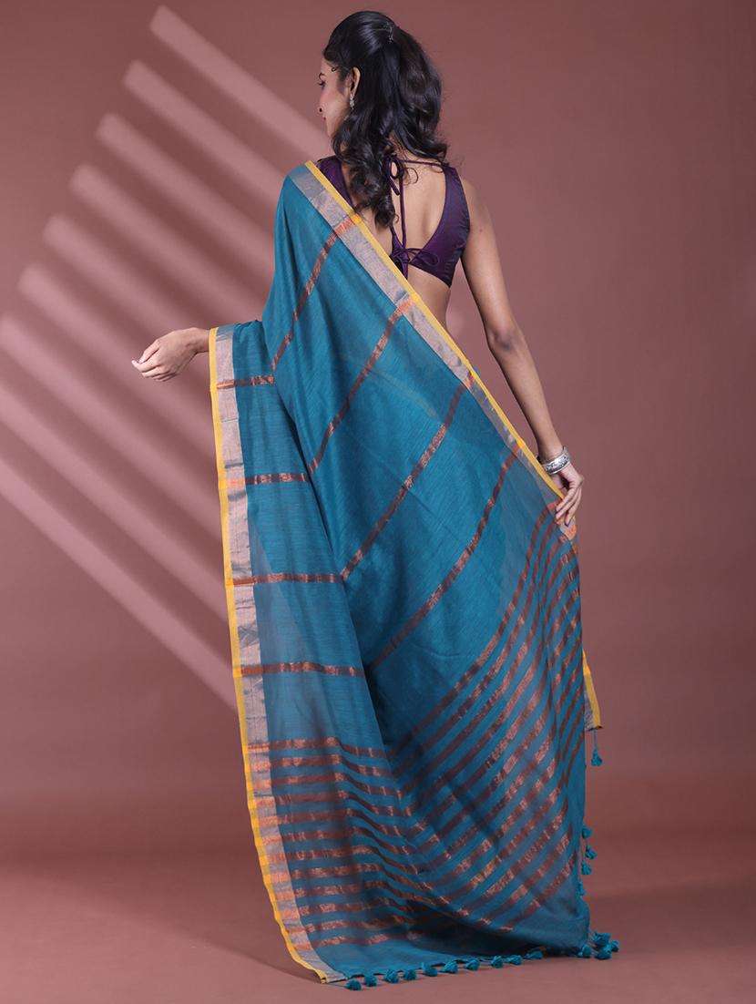 women striped handloom saree with blouse - 22042797 -  Standard Image - 1