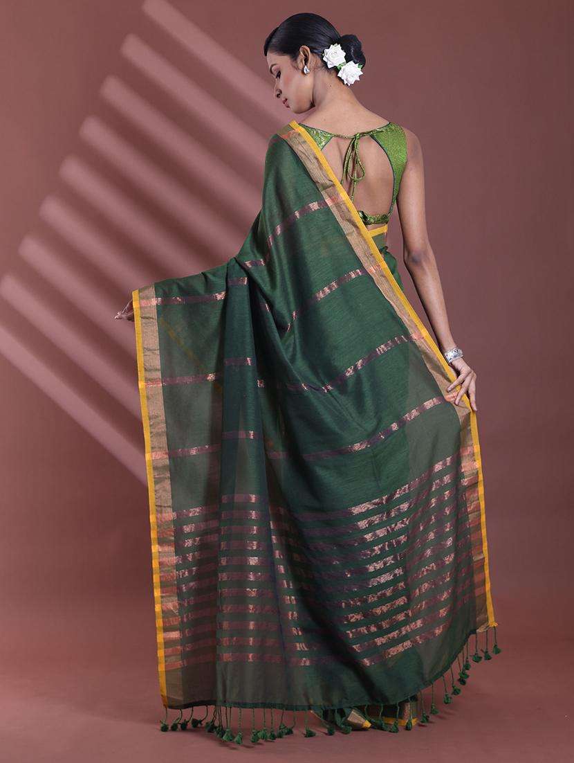 women striped handloom saree with blouse - 22042798 -  Standard Image - 1