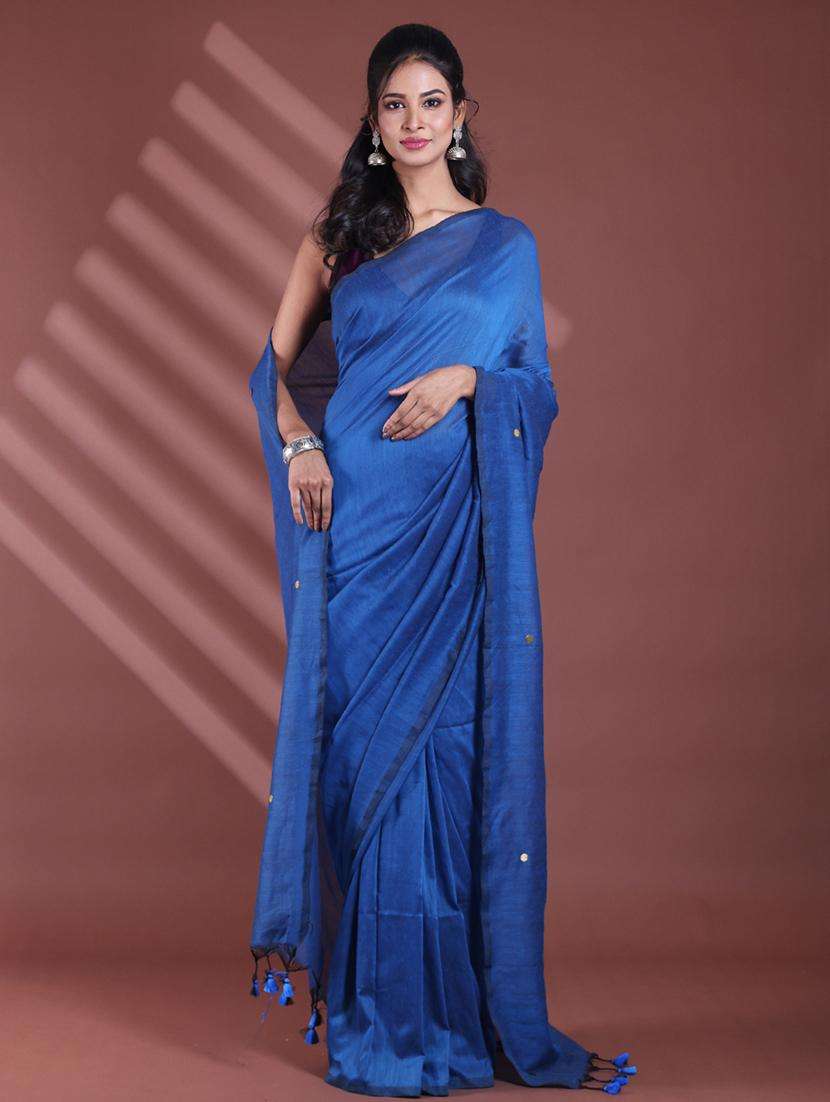 women solid with work embellished saree with blouse