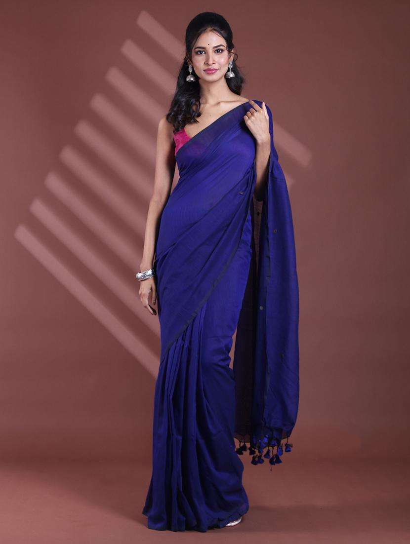 women solid with work embellished saree with blouse