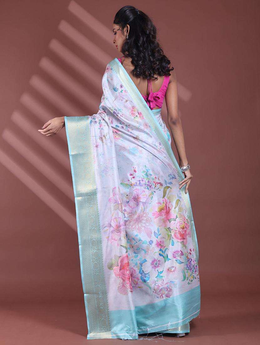 women floral bordered saree with blouse - 22042821 -  Standard Image - 1