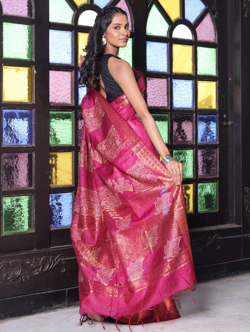 women printed bordered saree with blouse - 22042872 -  Standard Image - 1