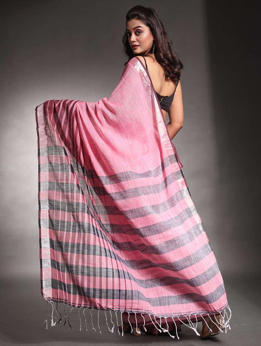 women striped handloom saree with blouse - 22042965 -  Standard Image - 1