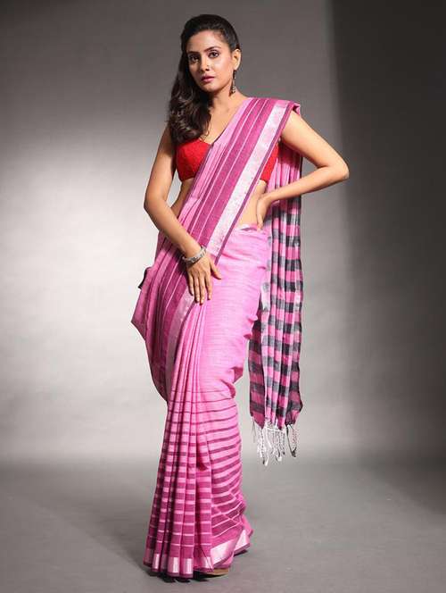 women striped handloom saree with blouse - 22042966 - Standard Image - 0