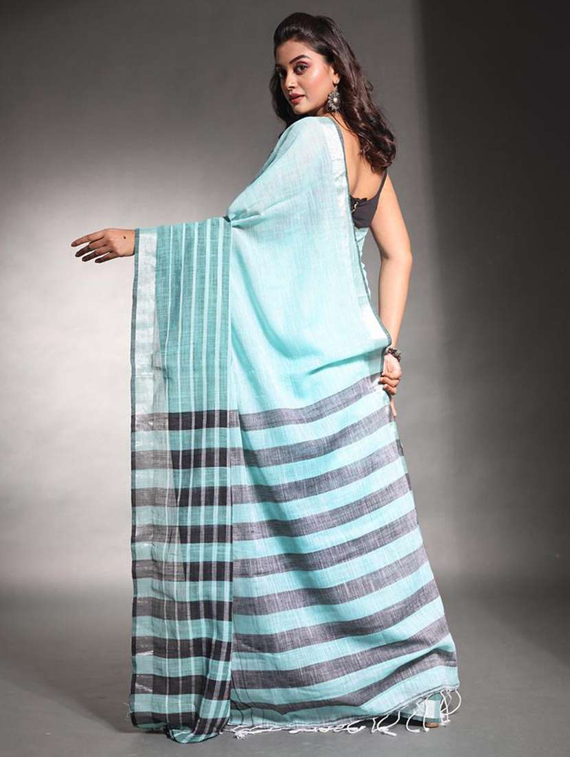 women striped handloom saree with blouse - 22042969 -  Standard Image - 1
