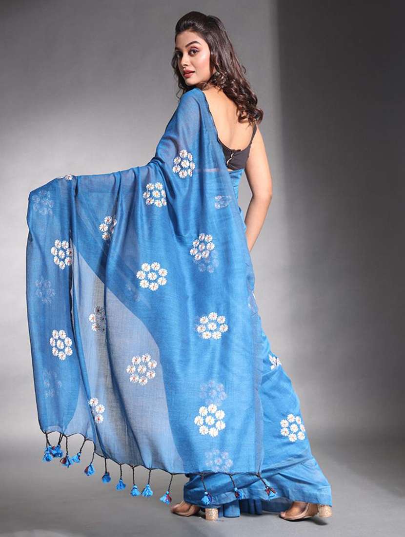 women solid with work embroidered saree with blouse - 22042973 -  Standard Image - 1