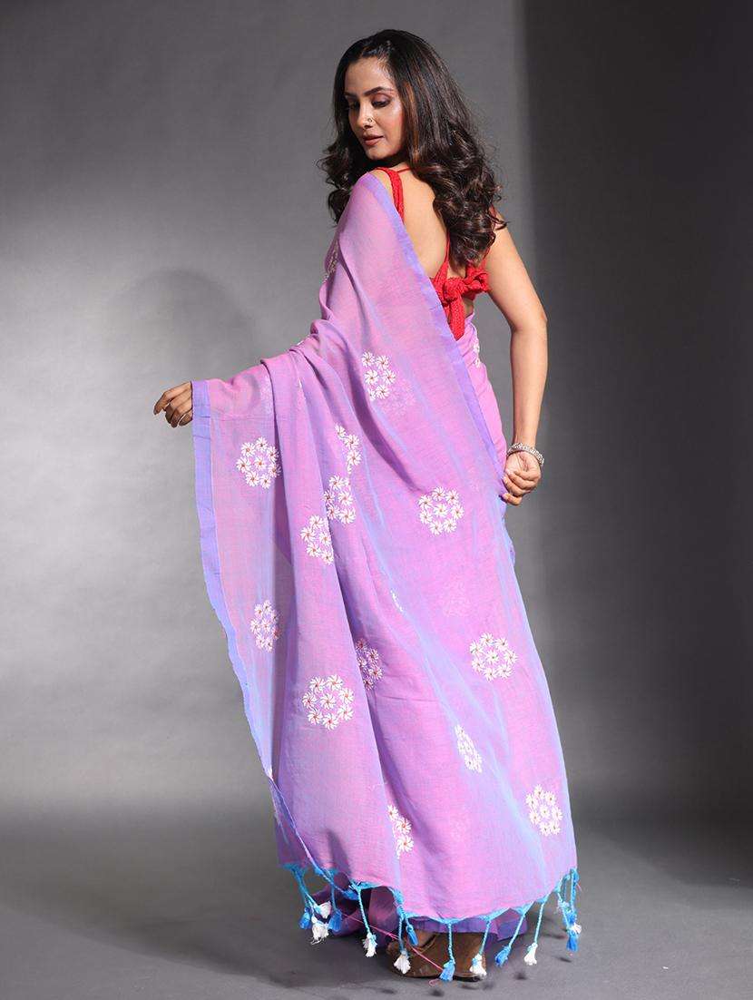 women solid with work embroidered saree with blouse - 22042977 -  Standard Image - 1