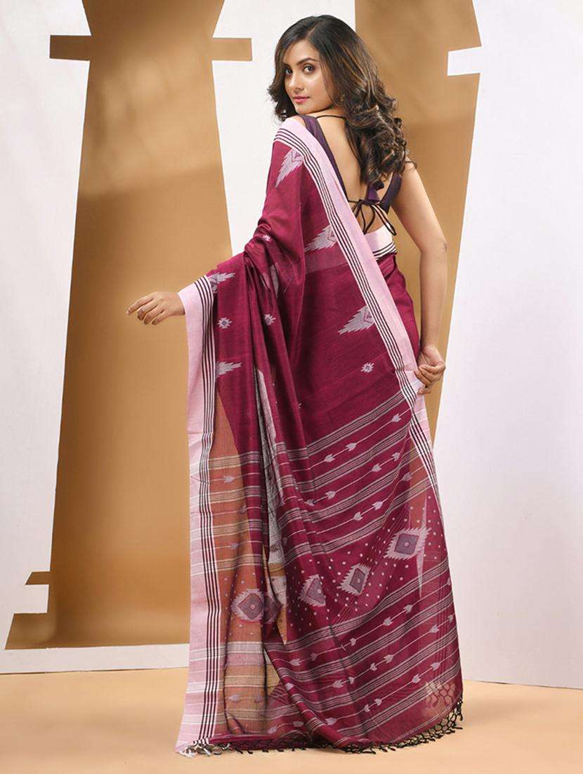 magenta cotton handloom saree with blouse - 22043028 -  Standard Image - 1