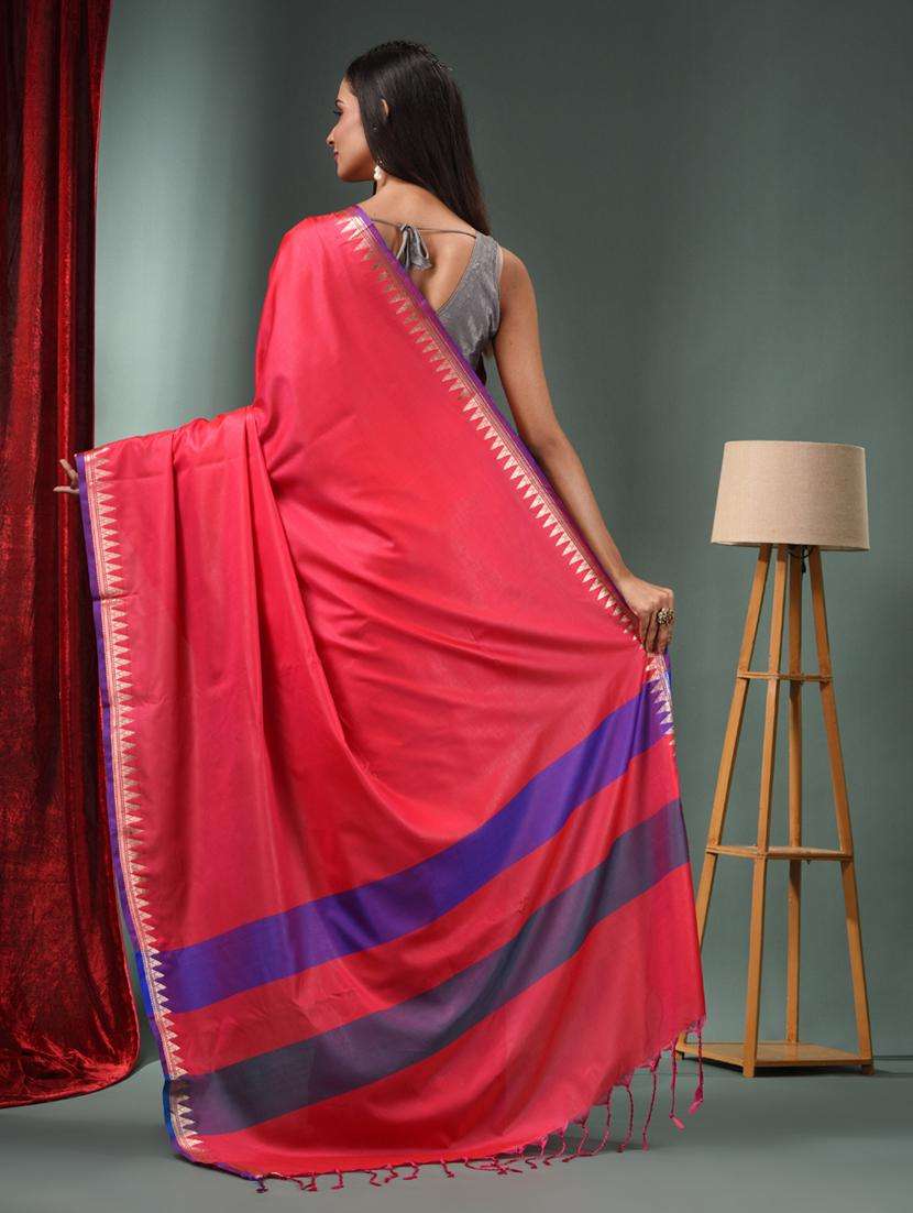 women solid with bordered saree with blouse - 22043094 -  Standard Image - 1